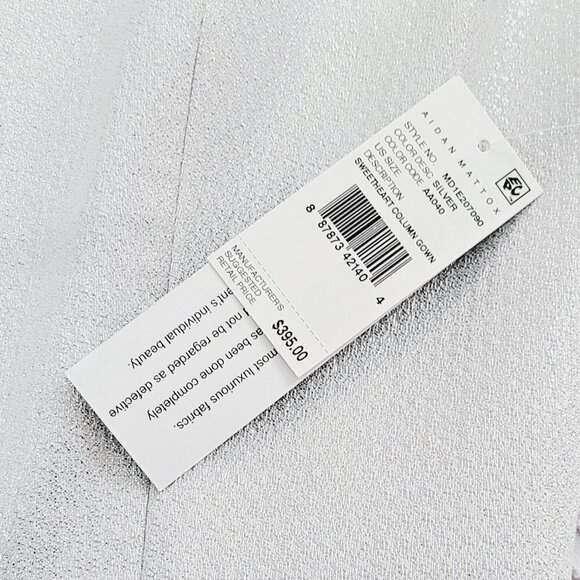 NWT AIDAN MATTOX Silver Metallic Sweetheart Column Gown Maxi Dress - Picture 6 of 6